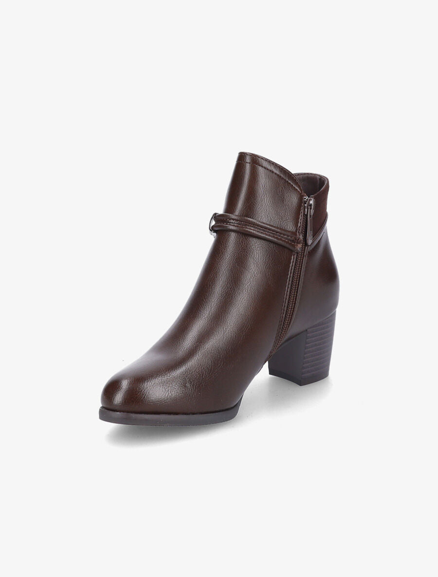 Bottines en simili et suédine à contrefort stylisé - Marron - 3