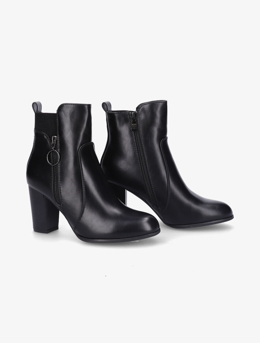 Bottines en simili à zip décoratif - Noir - 4