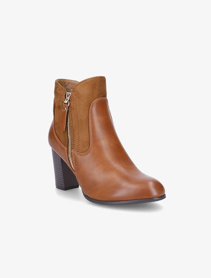 Bottines à talon en simili et suédine - Camel - 2