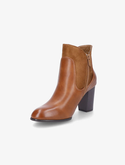 Bottines à talon en simili et suédine - Camel - 3