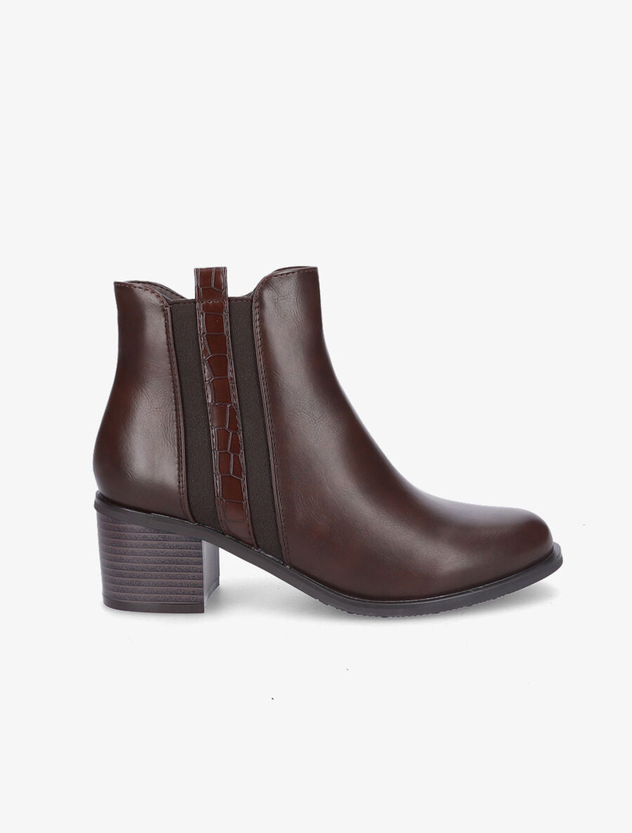 Bottines à zip et lanière effet croco - Marron - 1