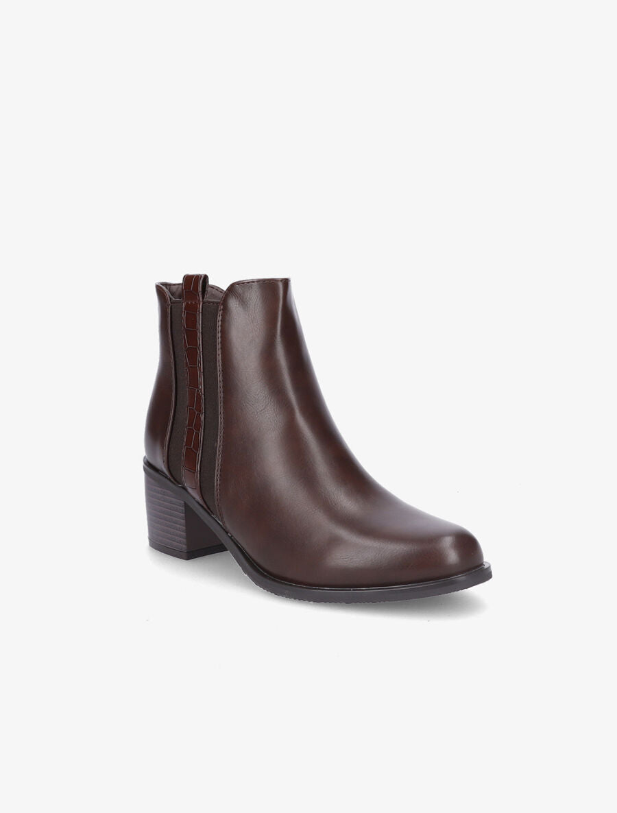 Bottines à zip et lanière effet croco - Marron - 2