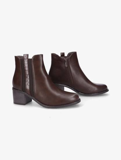Bottines à zip et lanière effet croco - Marron - 4