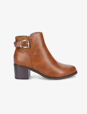 Bottines en simili et suédine à sangles - Camel - 1