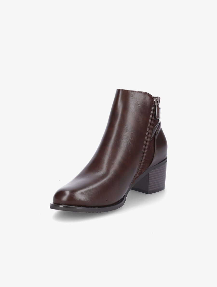 Bottines en simili et suédine à sangles - Marron - 3