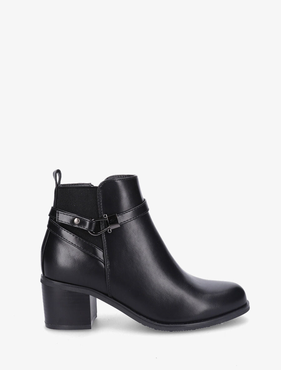 Bottines en simili à contrefort stylisé et côté élastiqué - Noir - 6