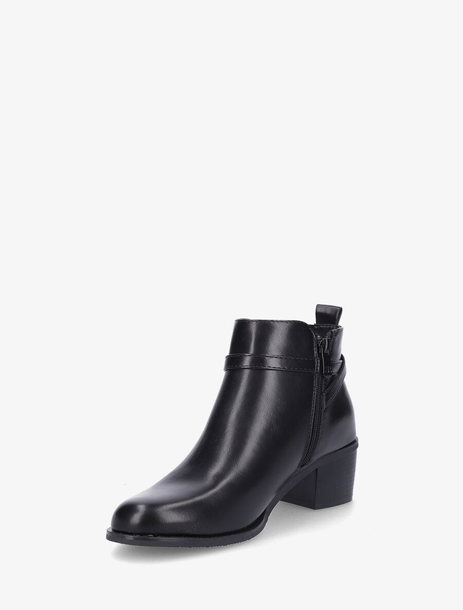 Bottines en simili à contrefort stylisé et côté élastiqué - Noir - 3