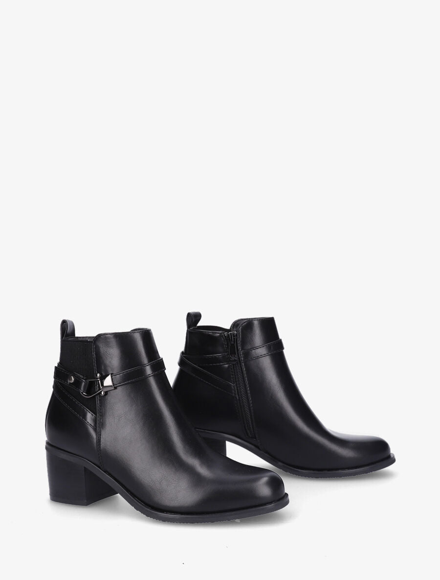 Bottines en simili à contrefort stylisé et côté élastiqué - Noir - 4