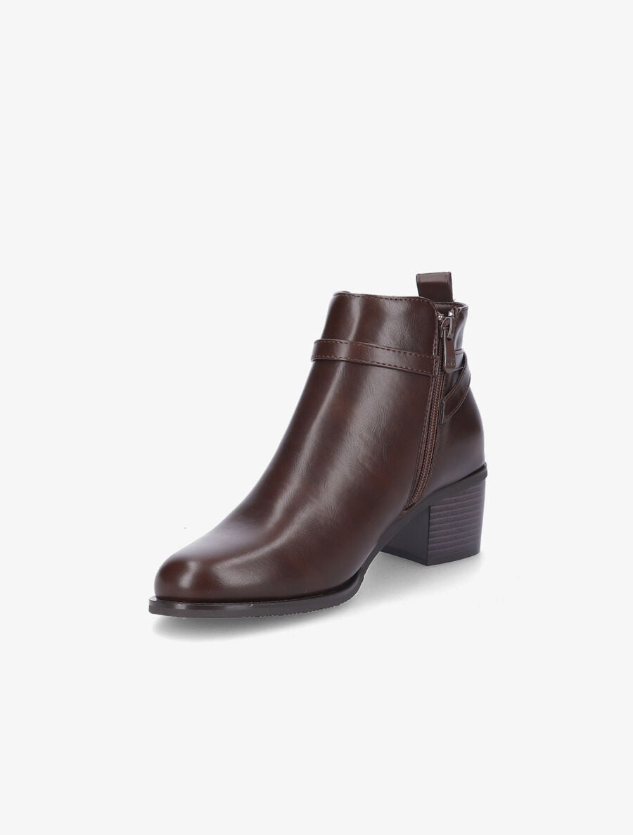 Bottines en simili à contrefort stylisé et côté élastiqué - Marron - 3