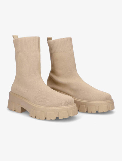 Boots montantes en tissu - Beige - 4