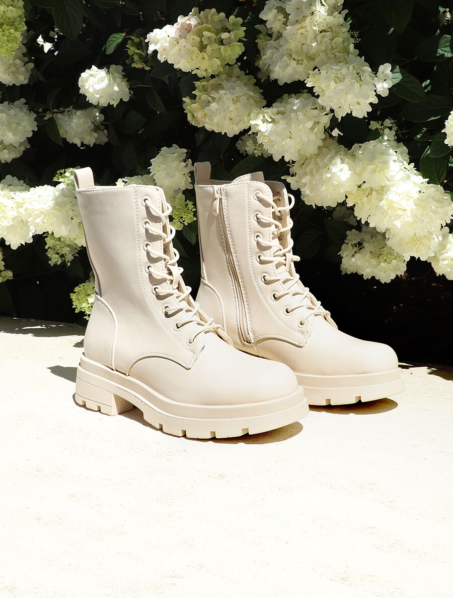 Rangers à semelle crantée et zip - Beige - 5