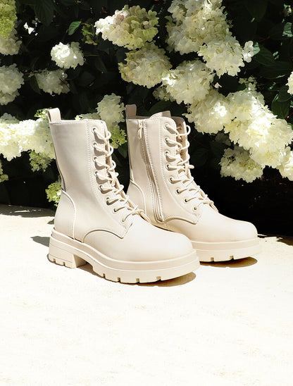Rangers à semelle crantée et zip - Beige - 5