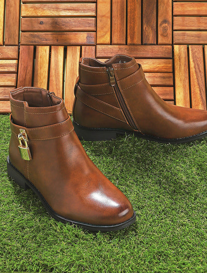 Boots à lanière à cadenas - Camel - 5