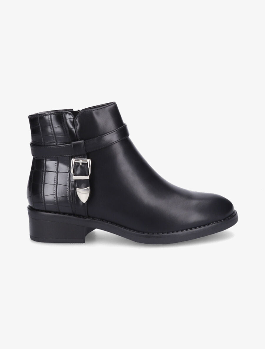 Bottines bi-matière à boucle métallique - Noir - 1