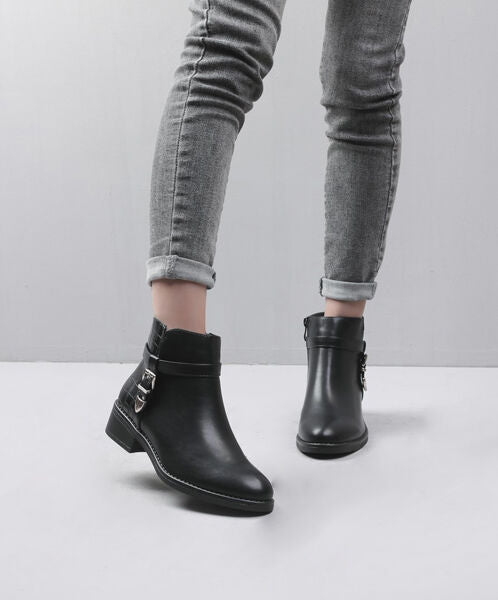 Bottines bi-matière à boucle métallique - Noir - 5