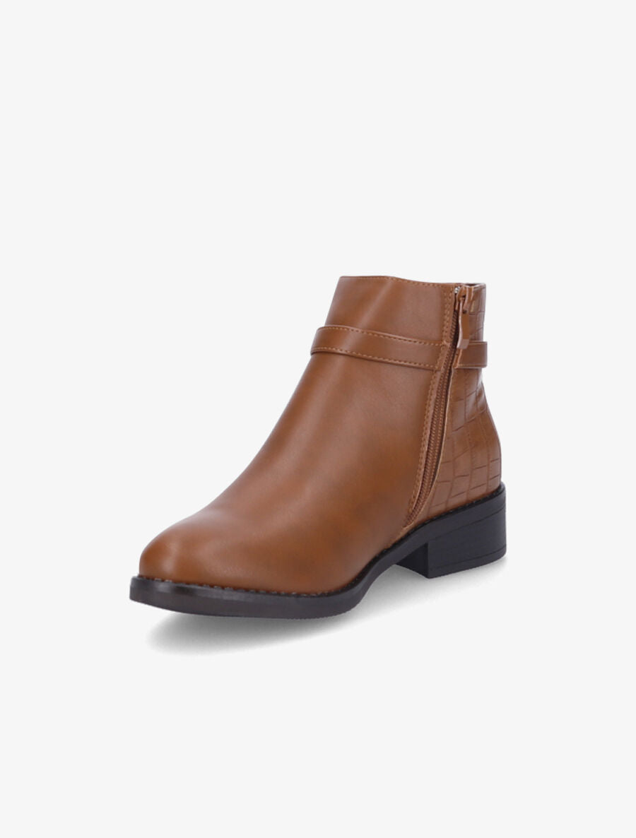 Bottines bi-matière à boucle métallique - Camel - 3
