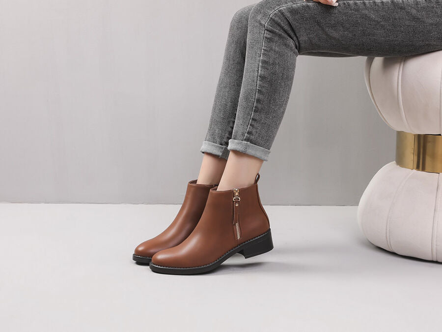 Bottines à zip - Camel - 5