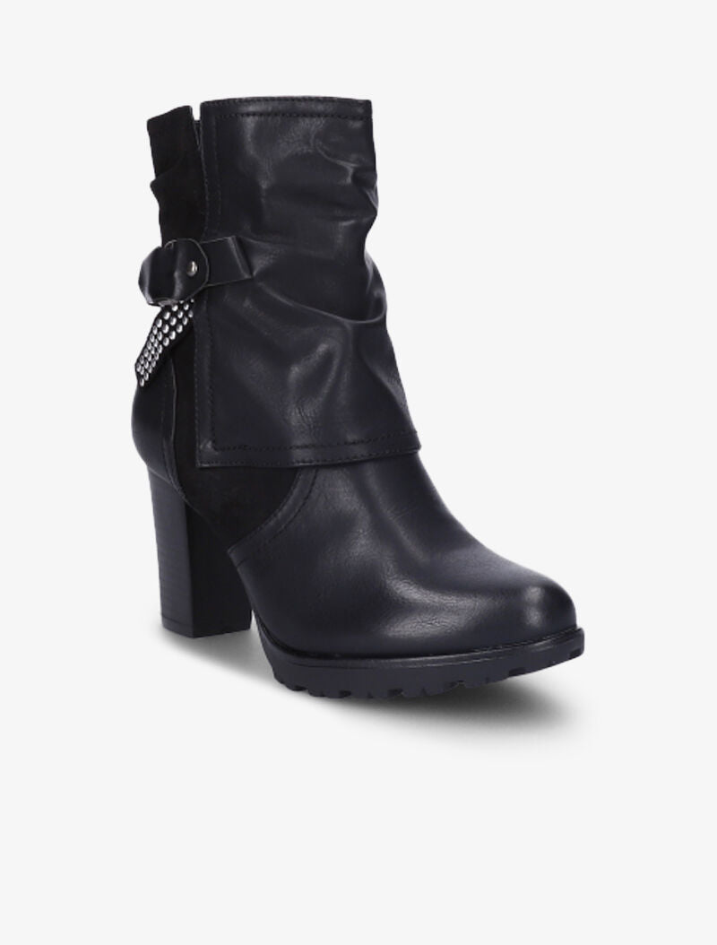 Bottines montantes bi-matière à sangle cloutée - Noir - 2