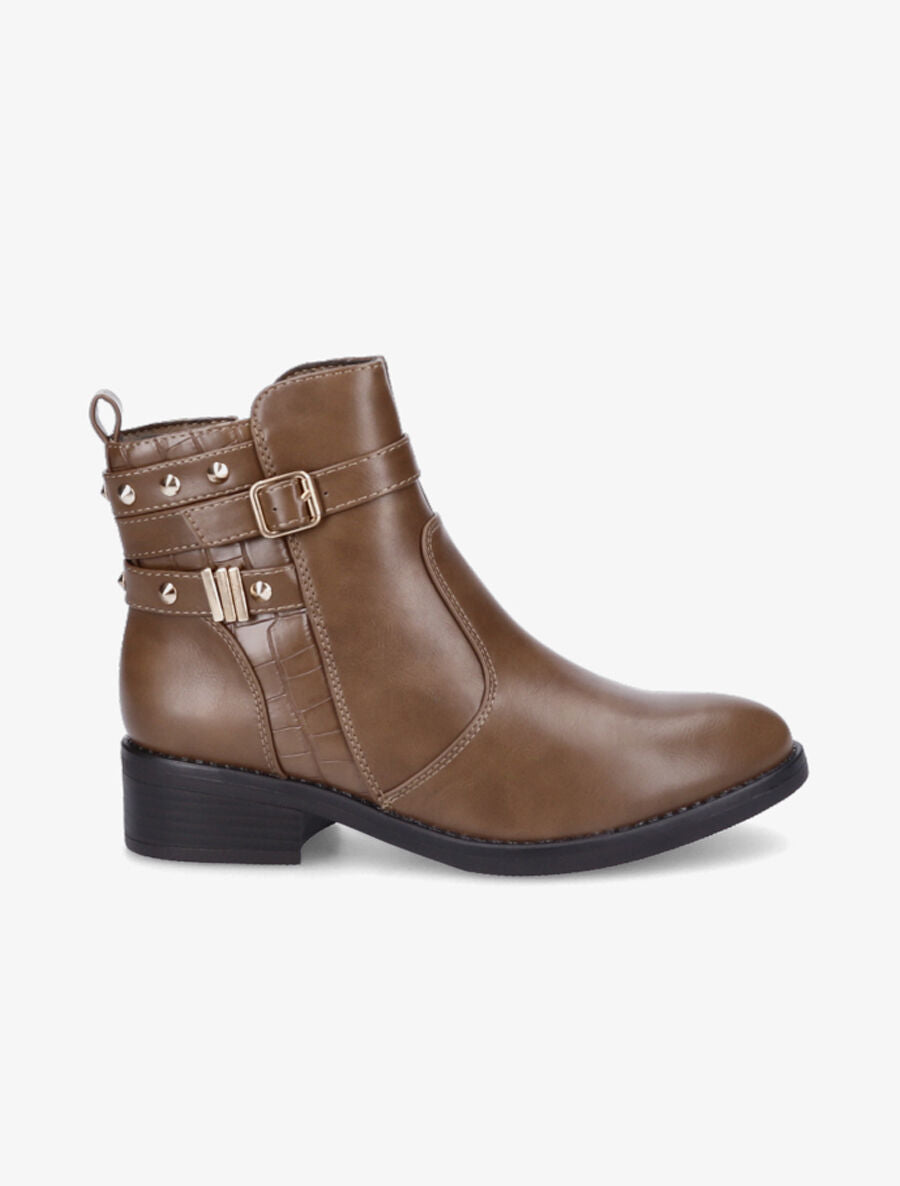 Bottines bi-matière cloutées - Taupe - 1