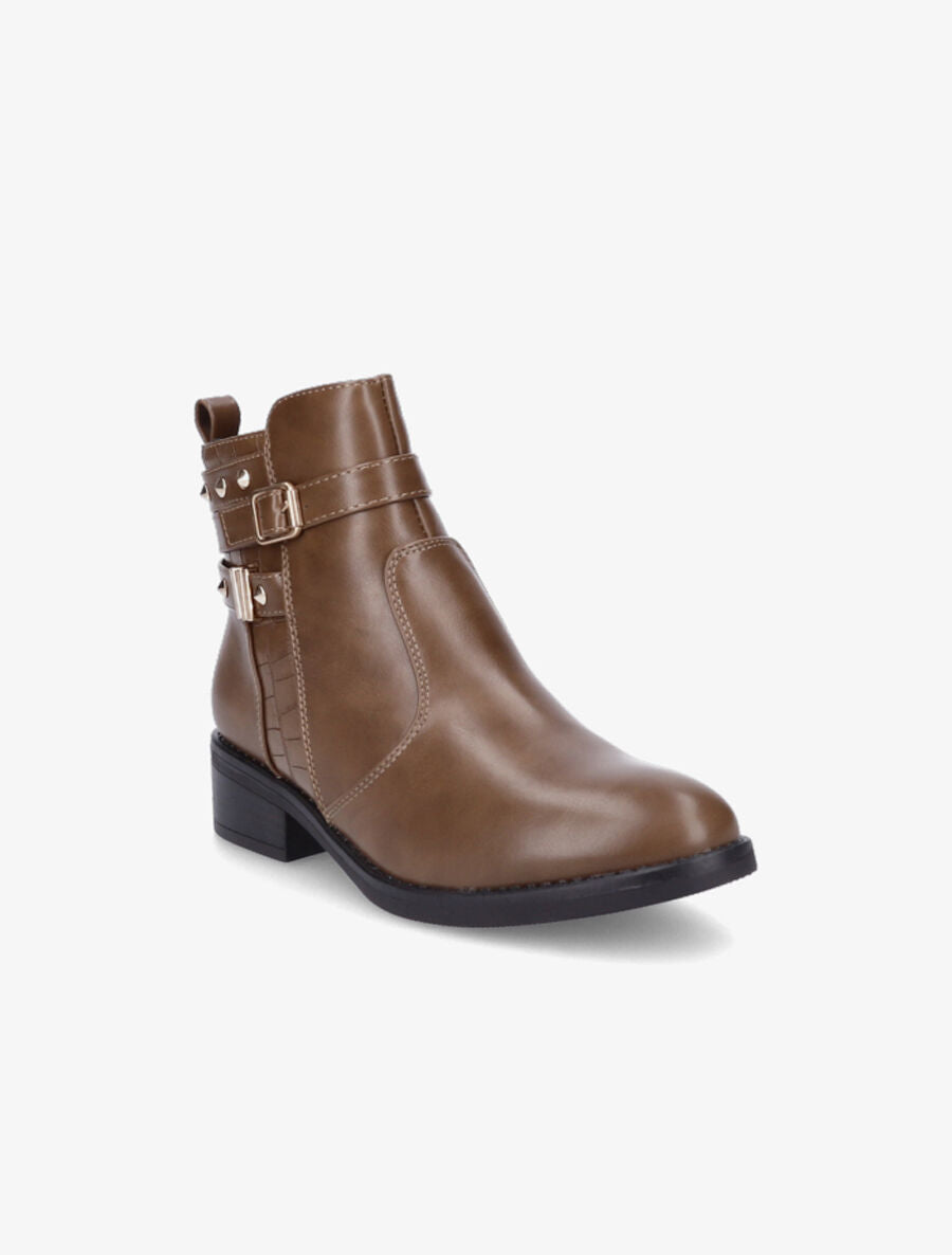 Bottines bi-matière cloutées - Taupe - 2