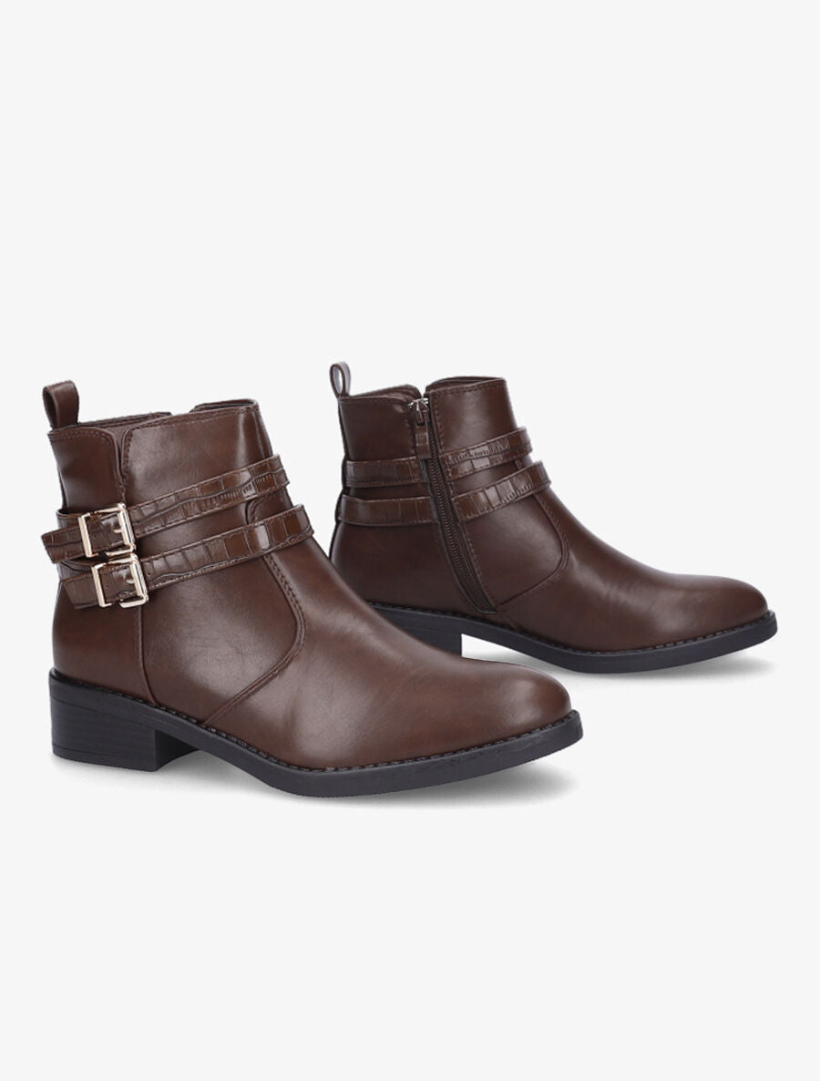 Bottines à double sangles croco - Marron - 4