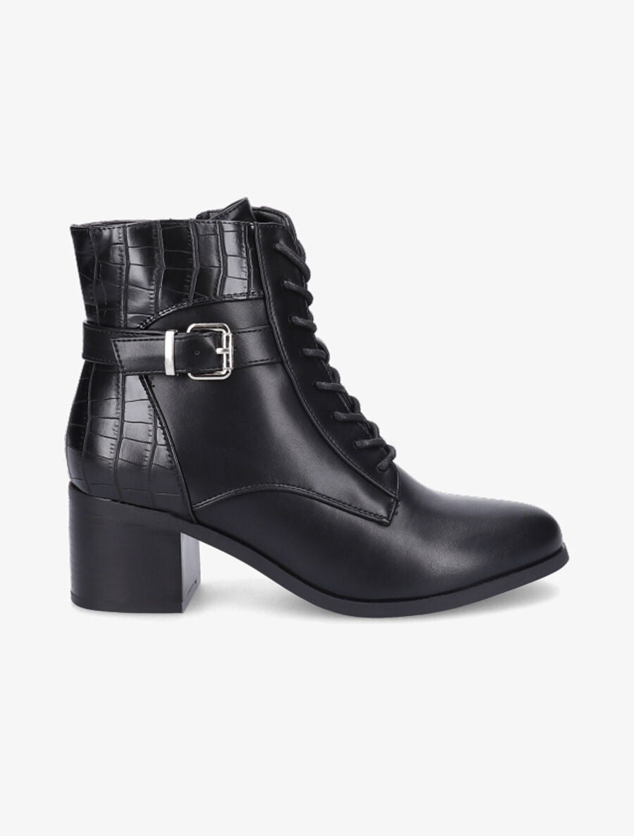 Bottines lacées à contrefort croco - Noir - 1
