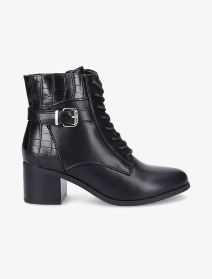 Bottines lacées à contrefort croco - Noir - 1