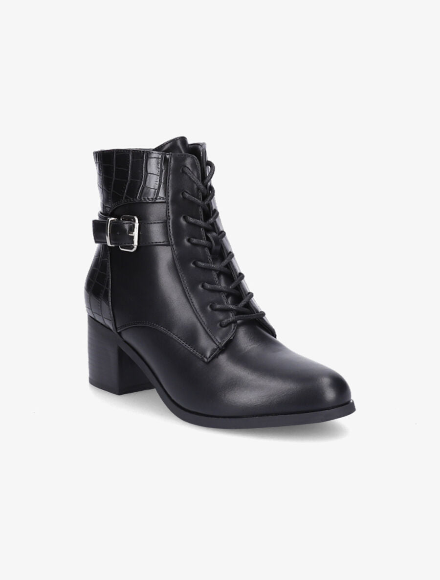 Bottines lacées à contrefort croco - Noir - 2