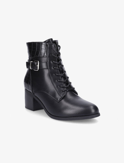 Bottines lacées à contrefort croco - Noir - 2