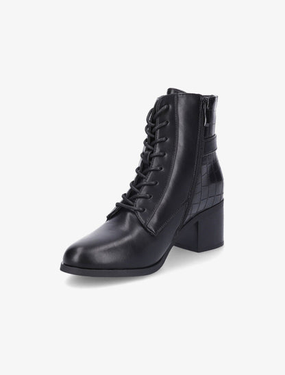 Bottines lacées à contrefort croco - Noir - 3