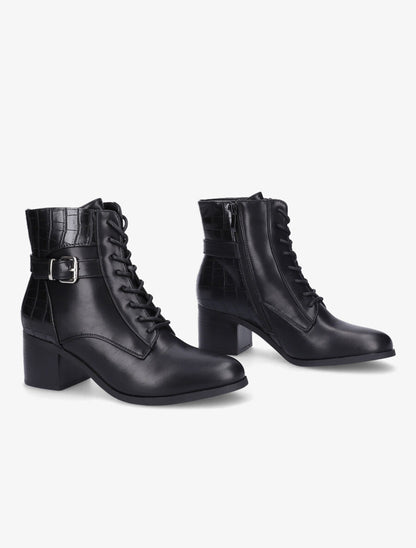 Bottines lacées à contrefort croco - Noir - 4