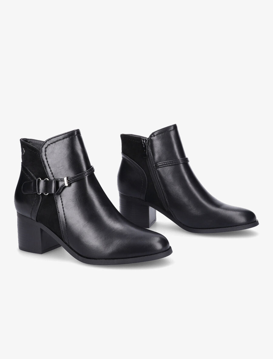 Bottines bi-matière à sangle stylisée - Noir - 4