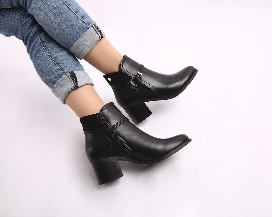 Bottines bi-matière à sangle stylisée - Noir - 5
