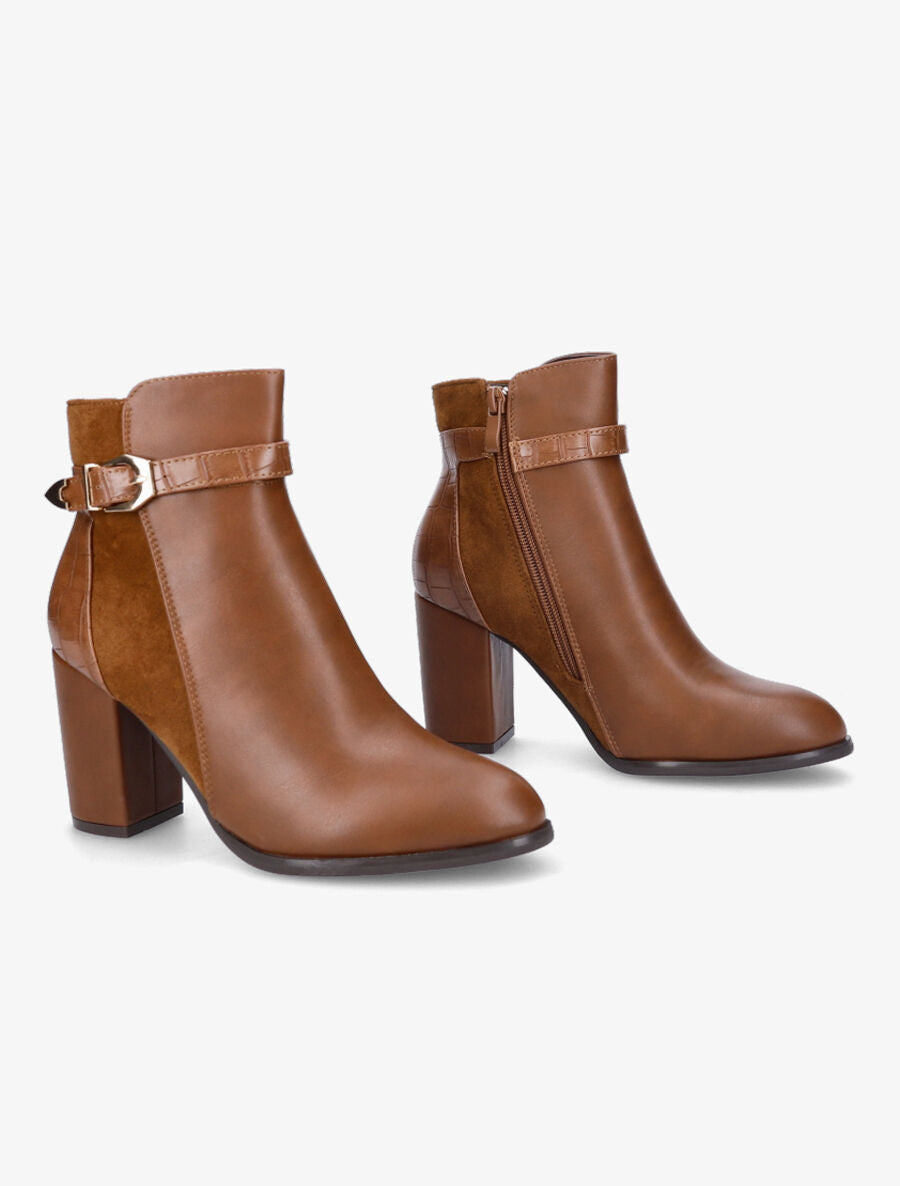 Bottines à talon à boucle - Camel - 4