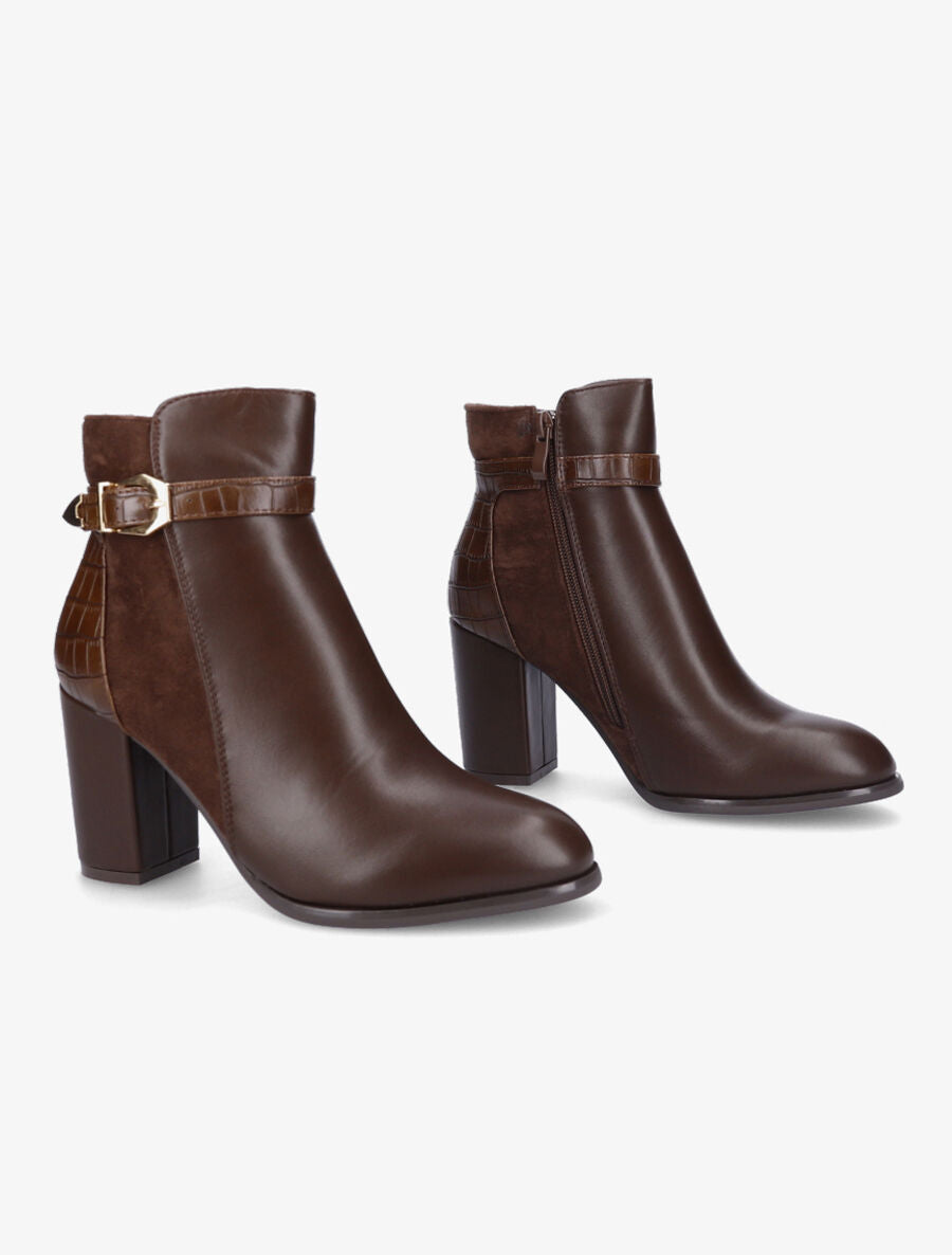 Bottines à talon à boucle - Marron - 4