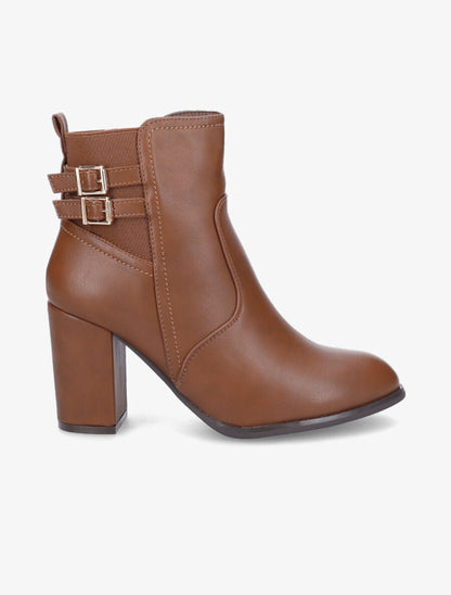 Bottines à talon et boucles en simili - Camel - 1