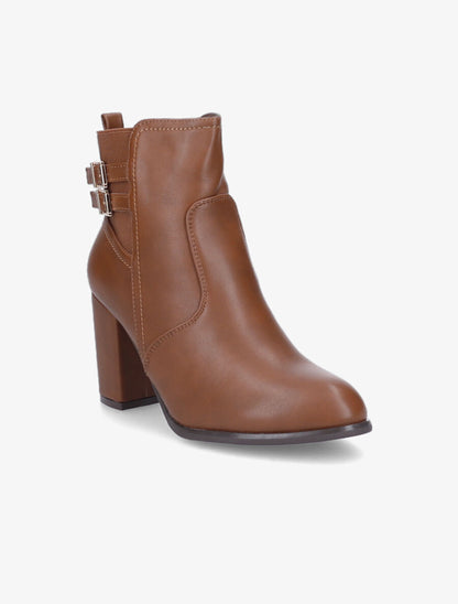 Bottines à talon et boucles en simili - Camel - 2