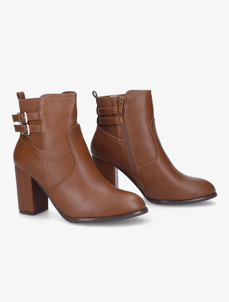 Bottines à talon et boucles en simili - Camel - 4