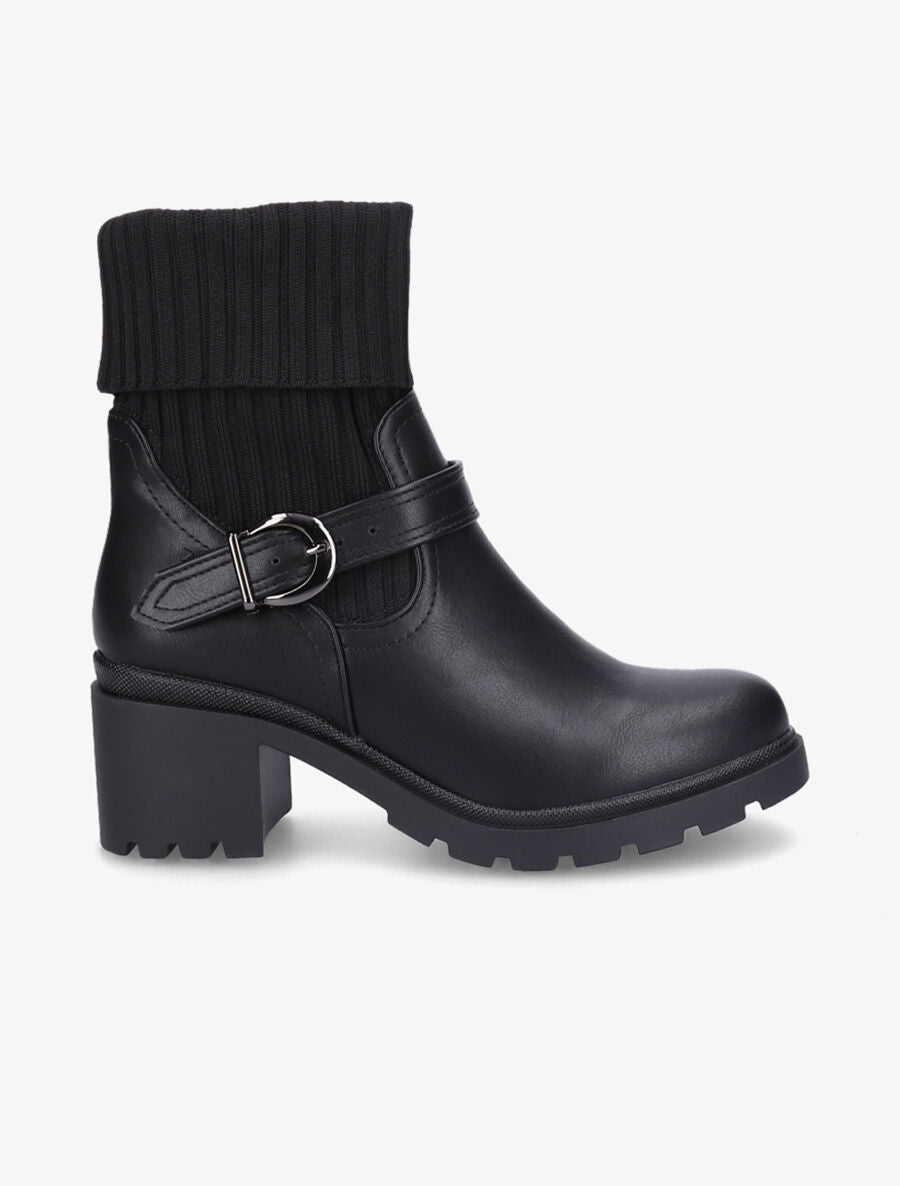 Boots côtelées à talon style motard - Noir - 1