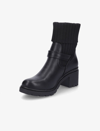 Boots côtelées à talon style motard - Noir - 3