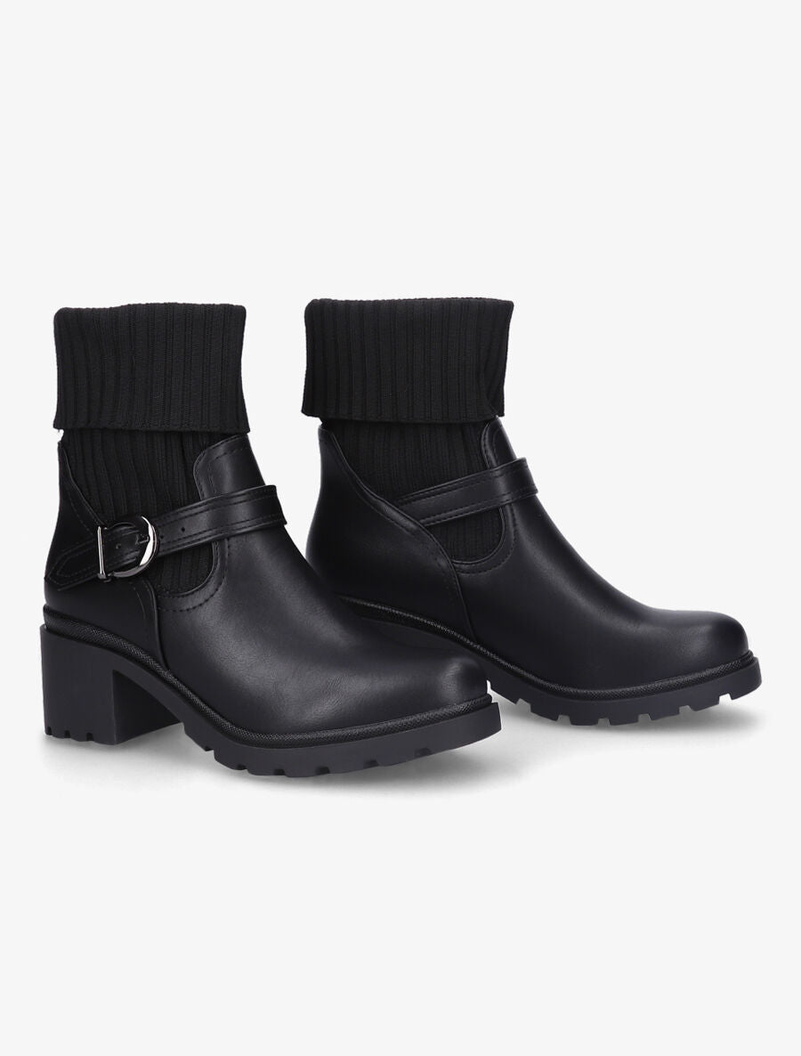 Boots côtelées à talon style motard - Noir - 4