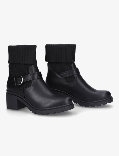 Boots côtelées à talon style motard - Noir - 4