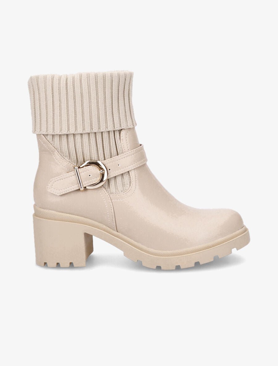 Boots côtelées à talon style motard - Beige - 1