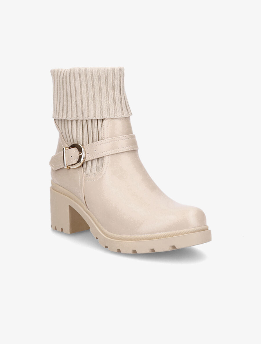 Boots côtelées à talon style motard - Beige - 2