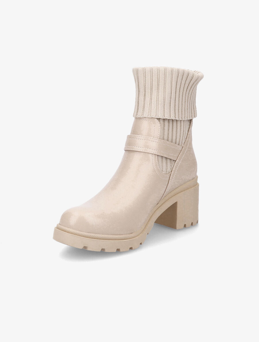 Boots côtelées à talon style motard - Beige - 3
