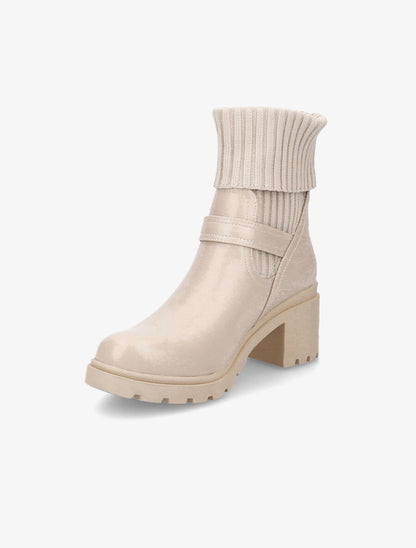Boots côtelées à talon style motard - Beige - 3