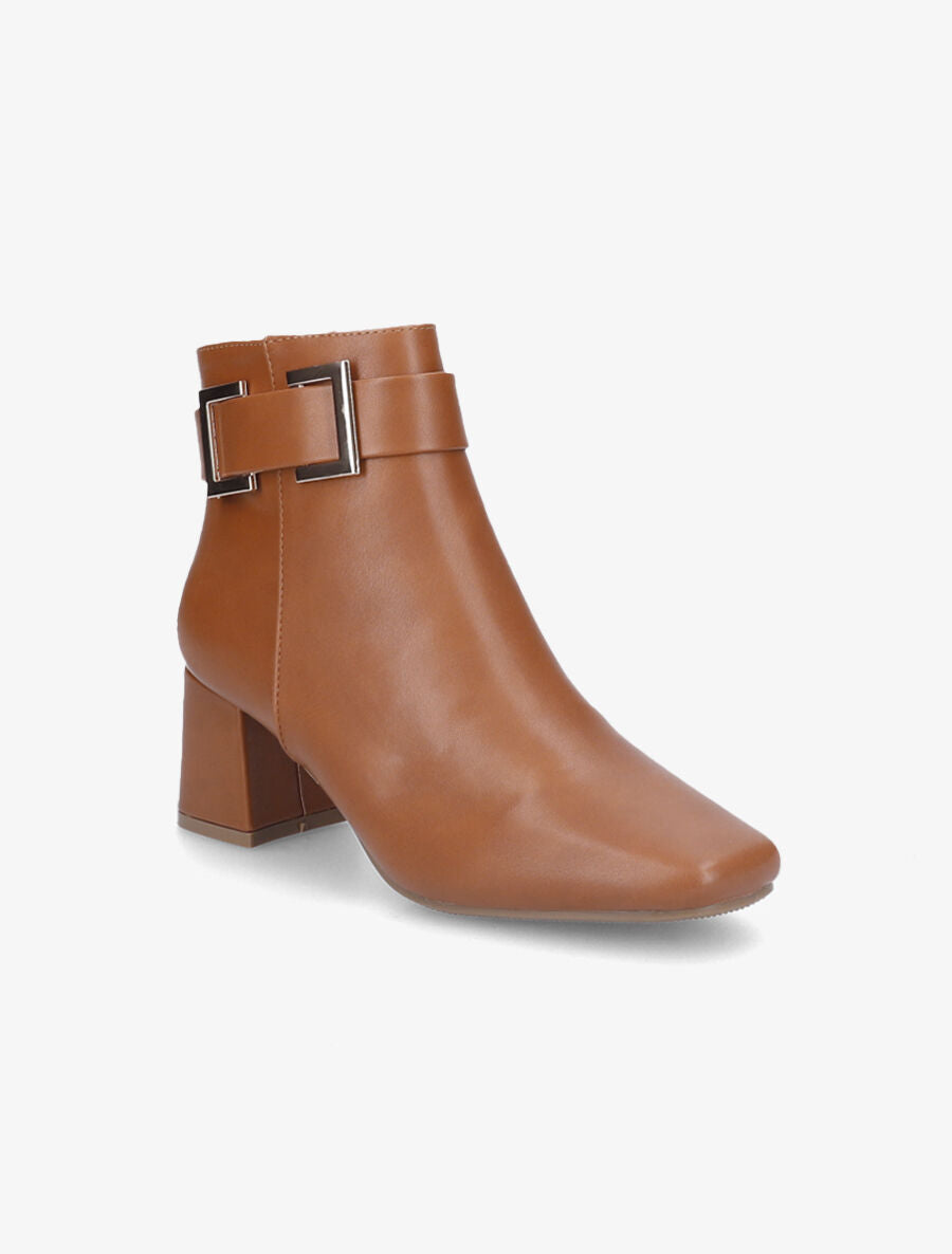Bottines à boucle et bout carré - Camel - 2