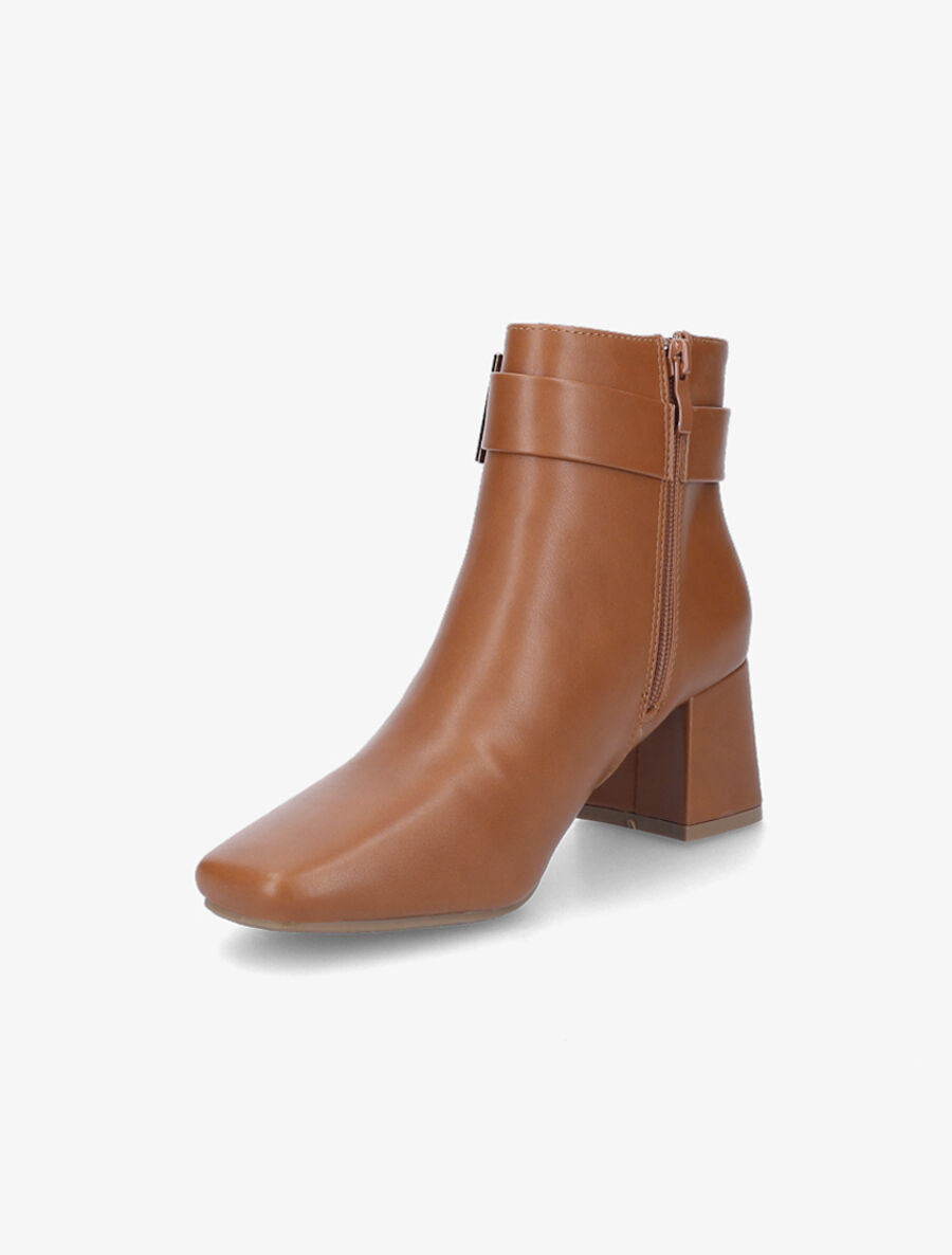 Bottines à boucle et bout carré - Camel - 3