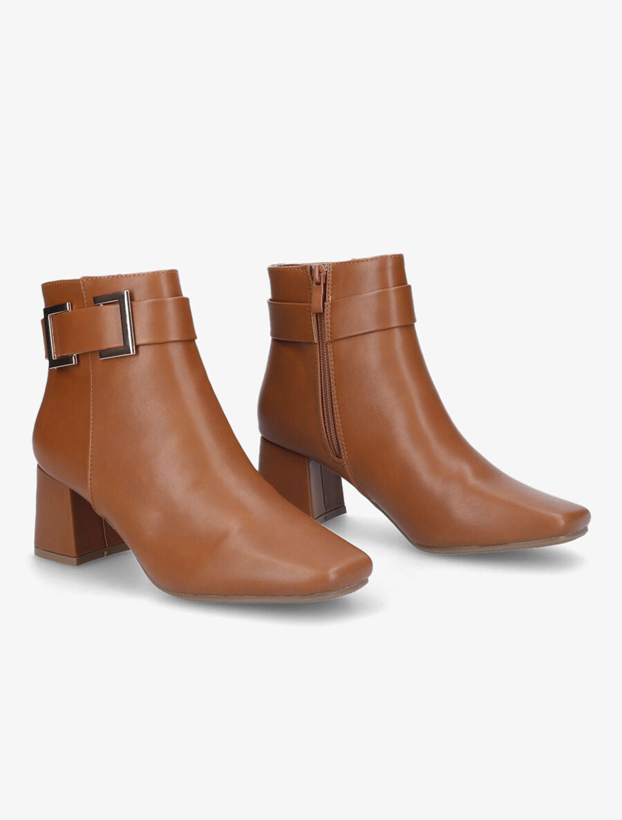 Bottines à boucle et bout carré - Camel - 4