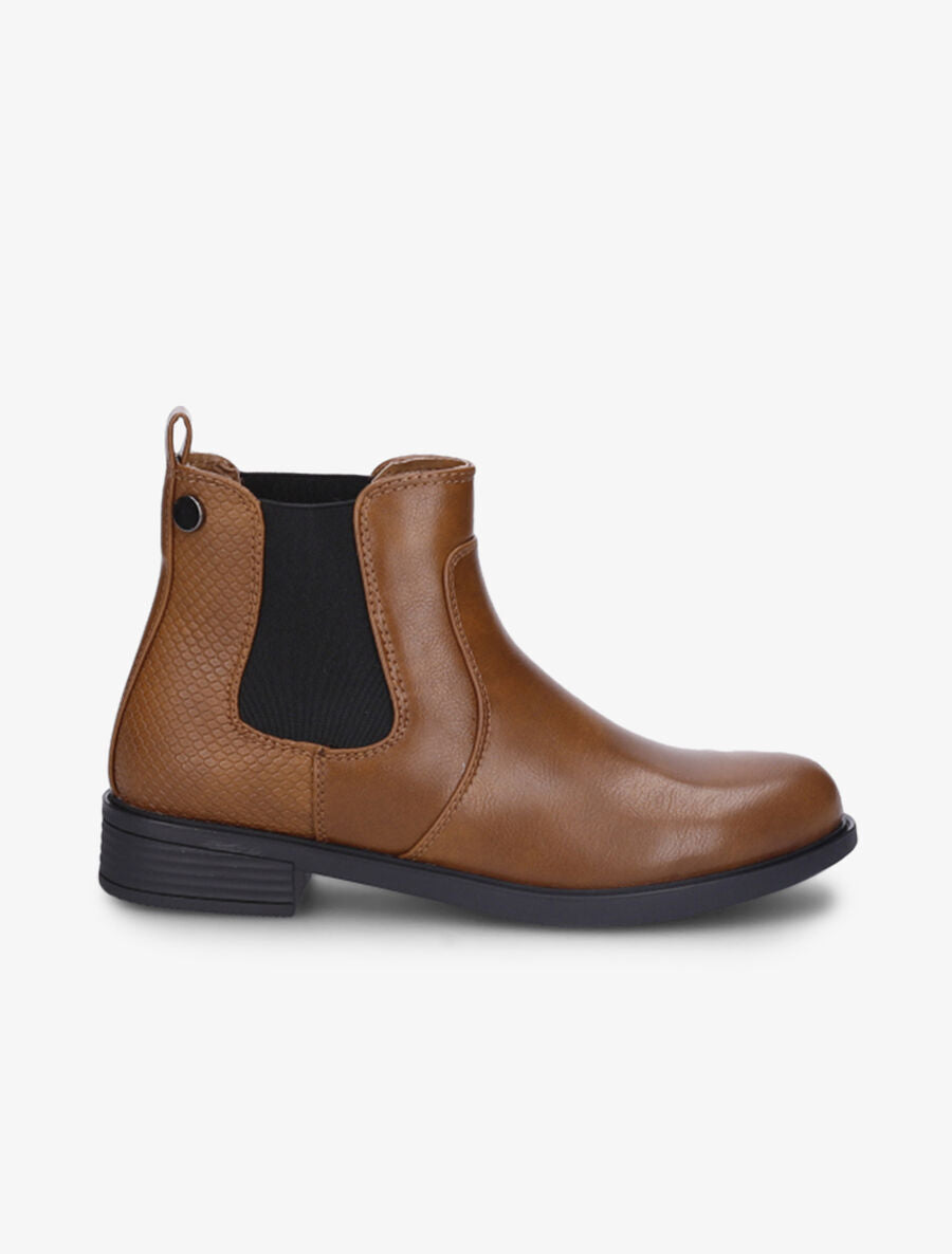 Bottines élastiquées et contrefort effet python - Camel - 2